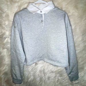 White and Grey Collared Crop Sweater